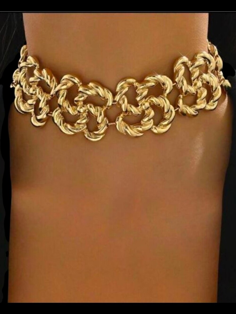Zara Geo Twist Floral Gold Tone Choker Necklace 13" W/ 2" Extender Chain NWT